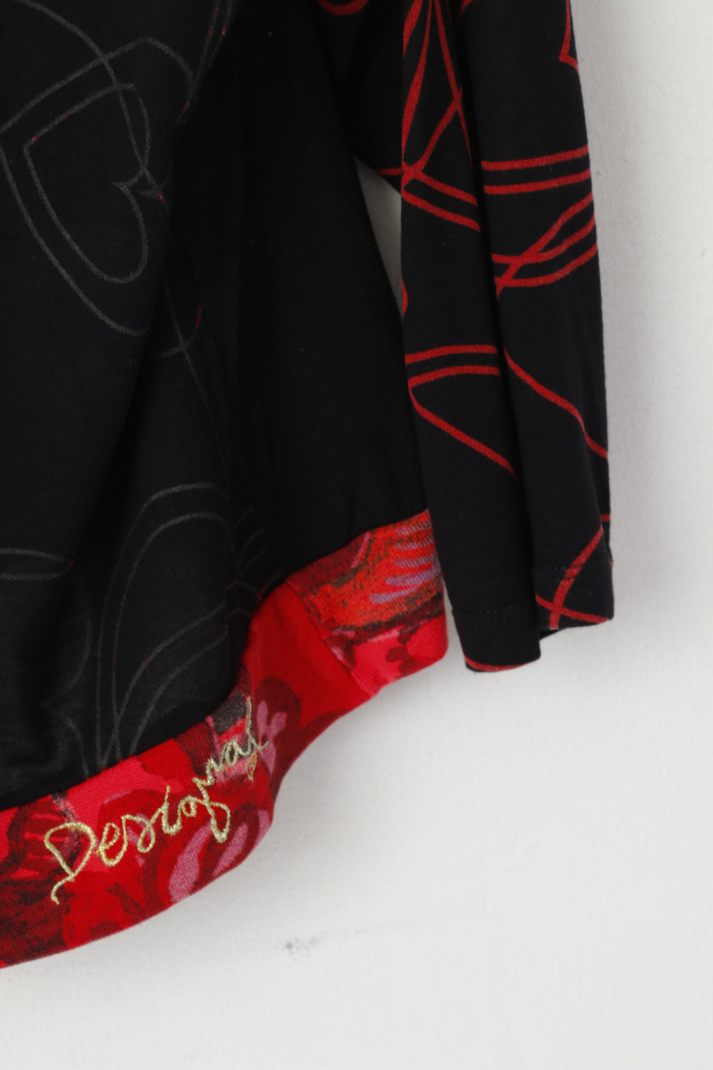 Desigual Maglia L da donna Nera Morbida maglietta oversize con stampa cuori amore a 2/3 maniche