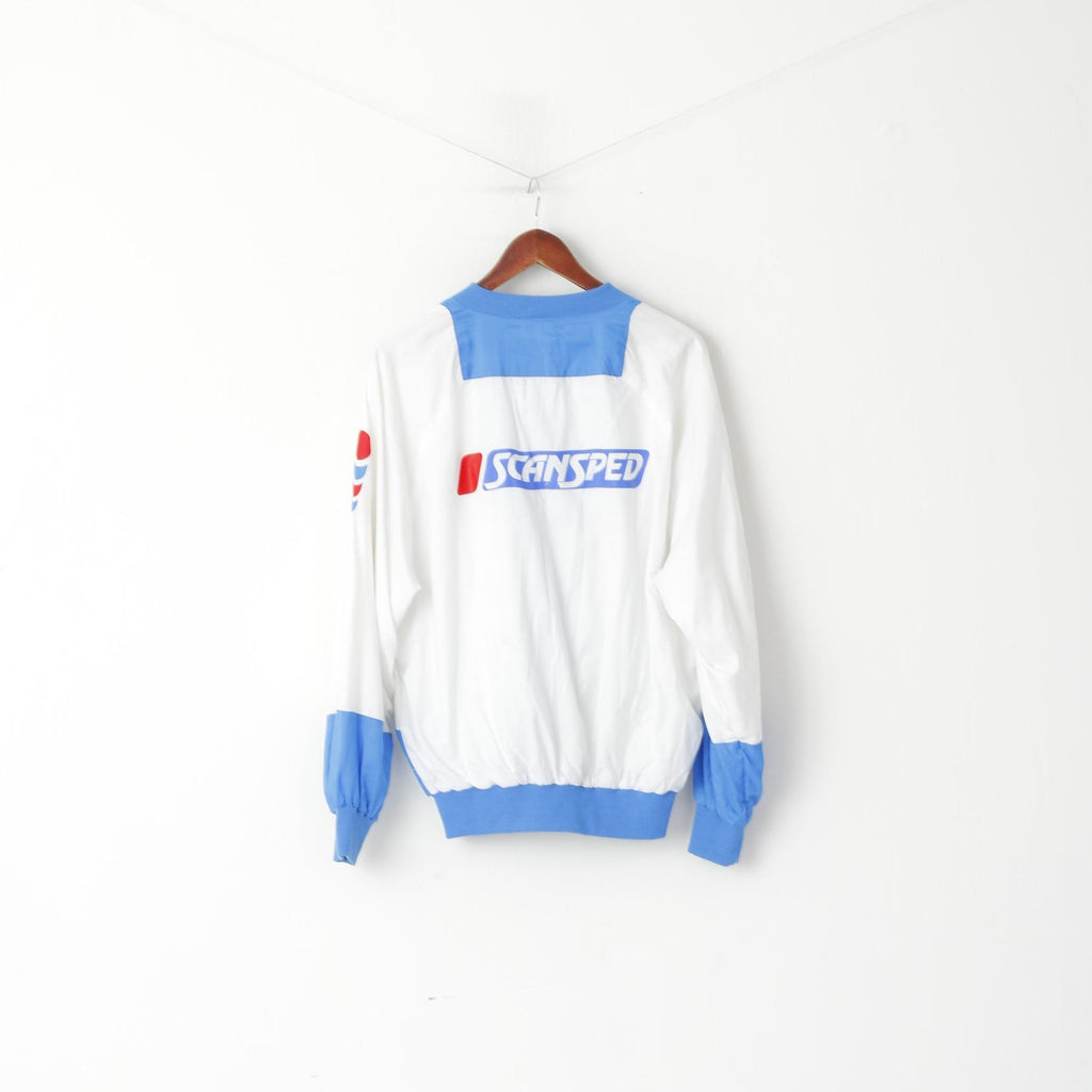 Giacca Puma da uomo 7 M vintage bianca blu lucida Oldschool con cerniera intera