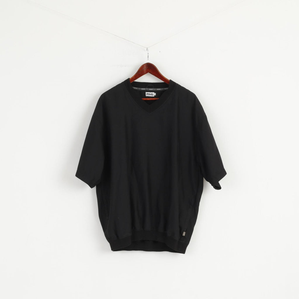 Ping Men L Shirt Noir Golf Classique Col en V Manches Courtes Haut de Sport