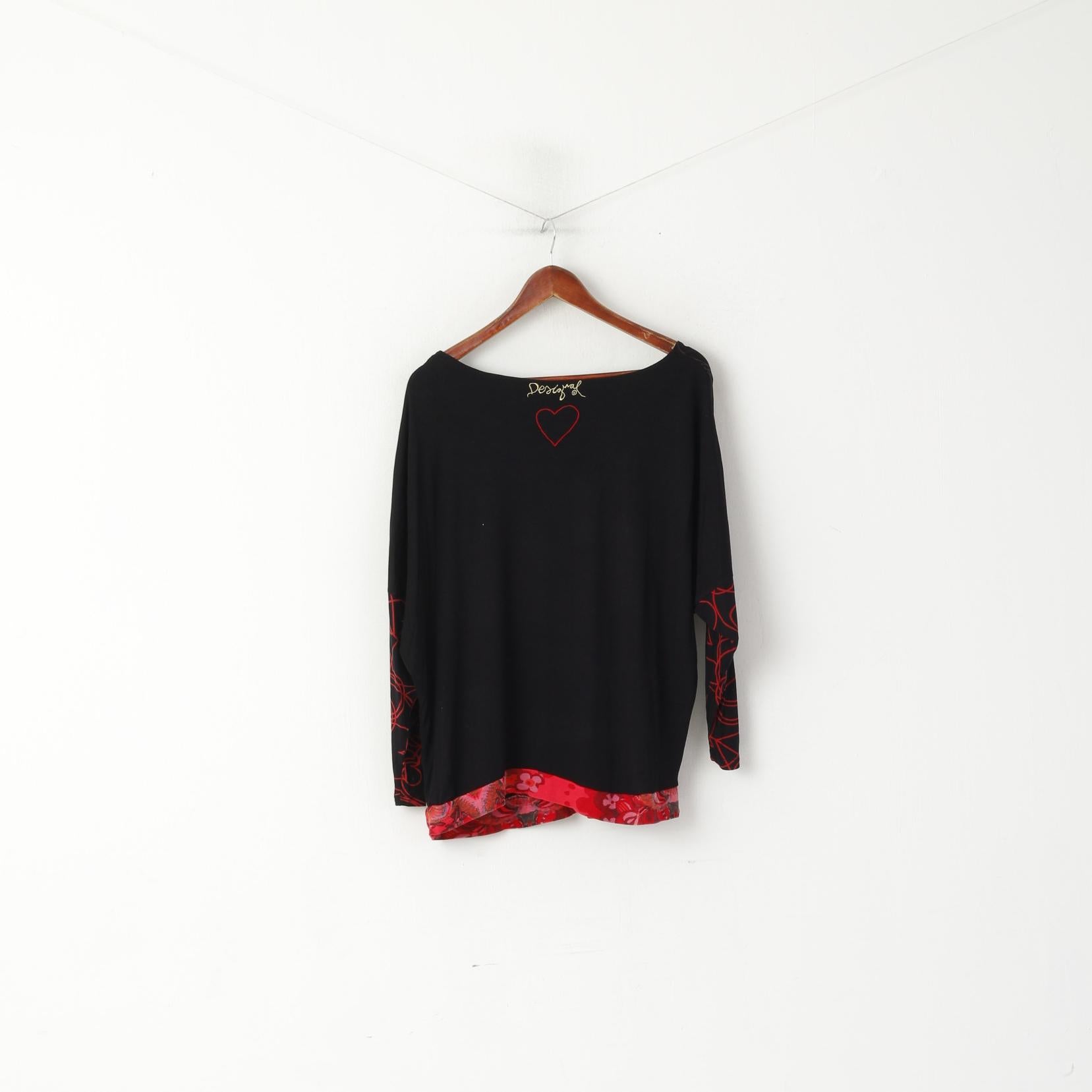 Desigual Maglia L da donna Nera Morbida maglietta oversize con stampa cuori amore a 2/3 maniche