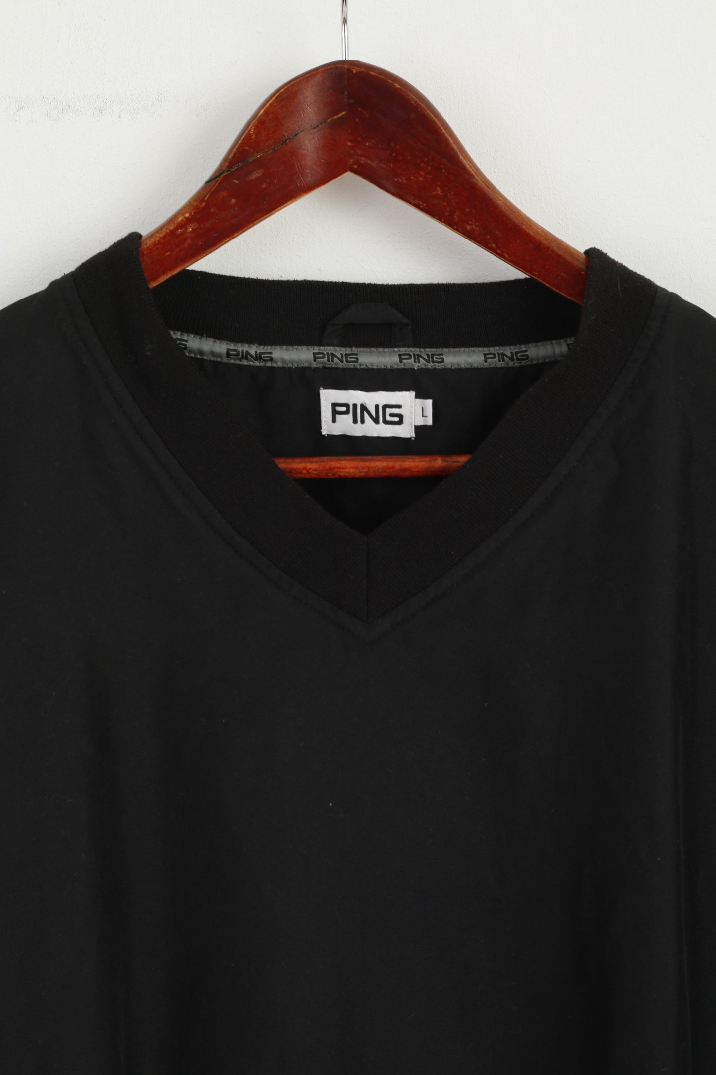 Ping Men L Shirt Noir Golf Classique Col en V Manches Courtes Haut de Sport