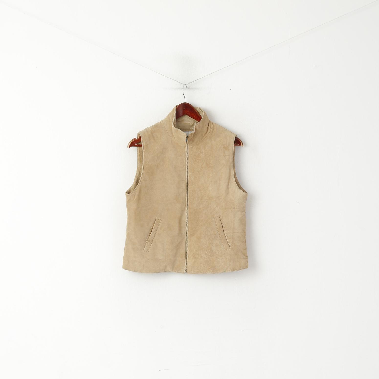 Keenan Leather Women 12 M Vest Beige Leather Suede Zip Up Waistcoat