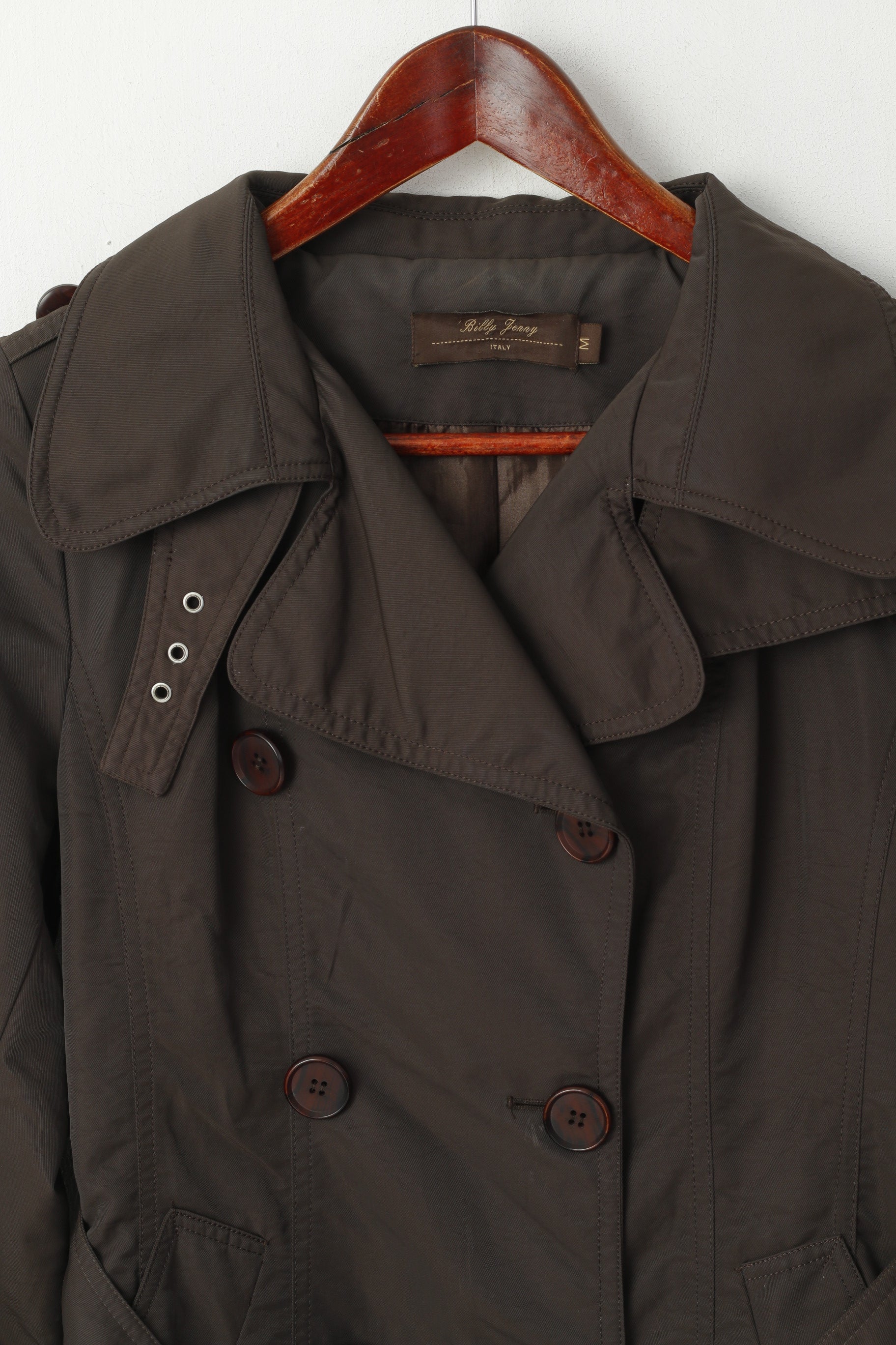 Billy Jenny Italie Femmes M Manteau Marron Double Boutonnage Trench Ceinturé Classique Mac