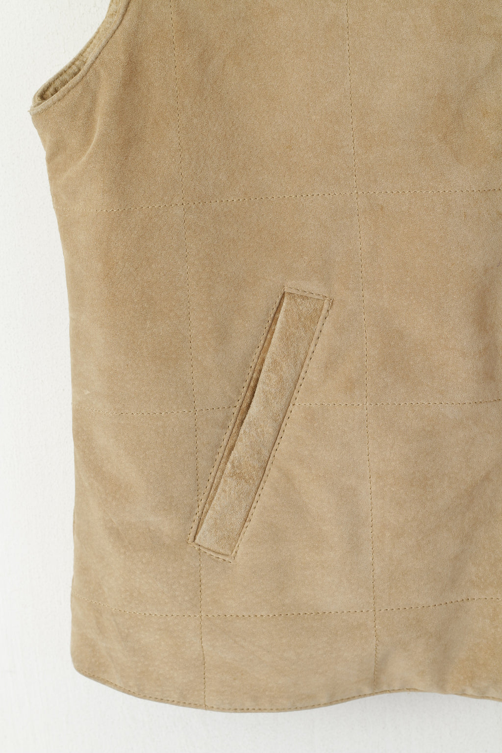 Keenan Leather Women 12 M Vest Beige Leather Suede Zip Up Waistcoat