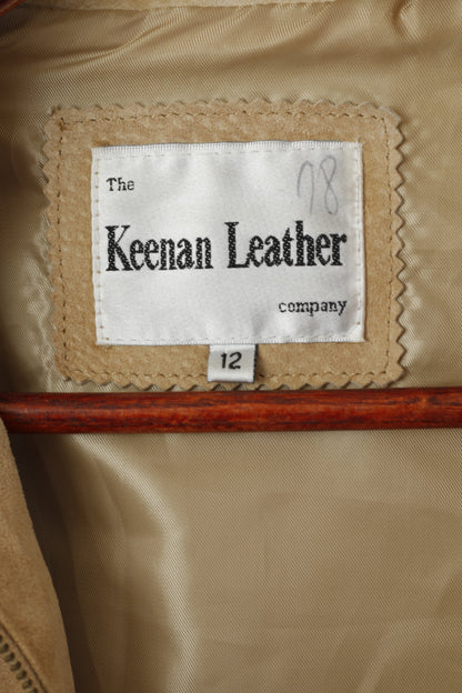 Keenan Leather Women 12 M Vest Beige Leather Suede Zip Up Waistcoat