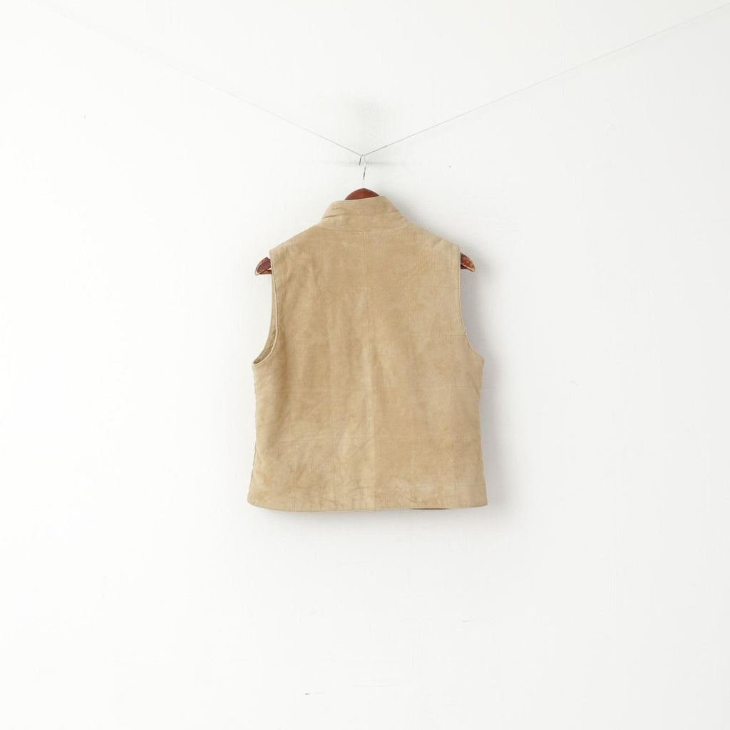 Keenan Leather Women 12 M Vest Beige Leather Suede Zip Up Waistcoat