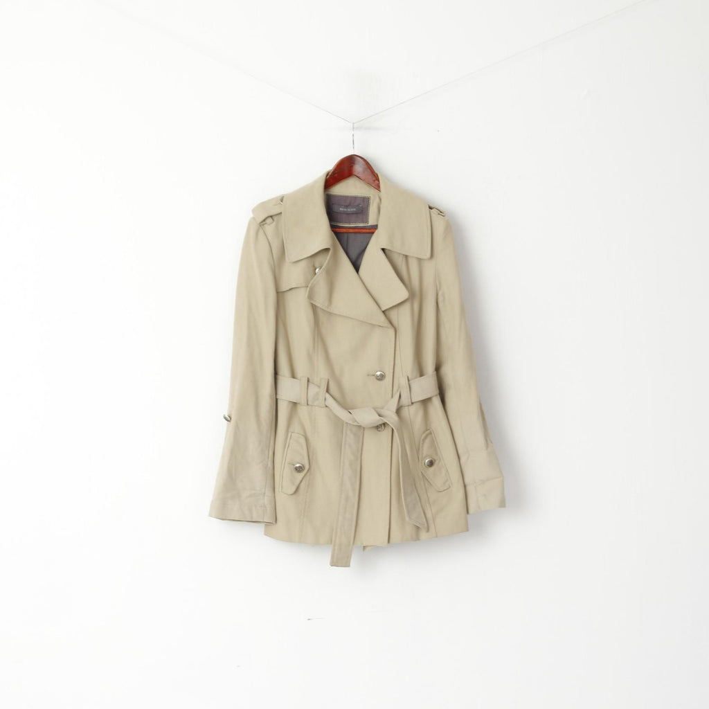River Island Women 14 40 Jacket Beige Cotton Belted Classic Pea Coat