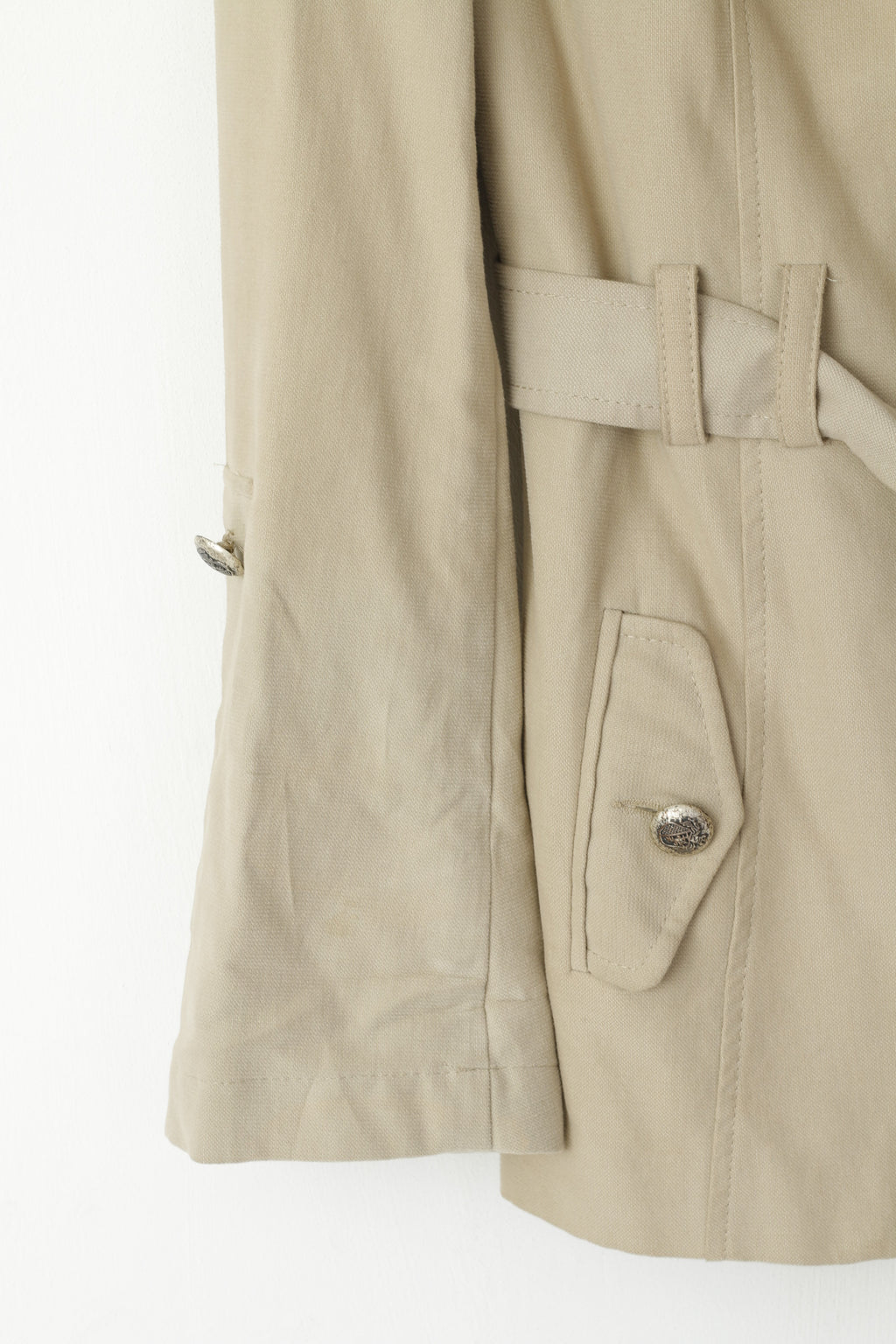 River Island Women 14 40 Jacket Beige Cotton Belted Classic Pea Coat