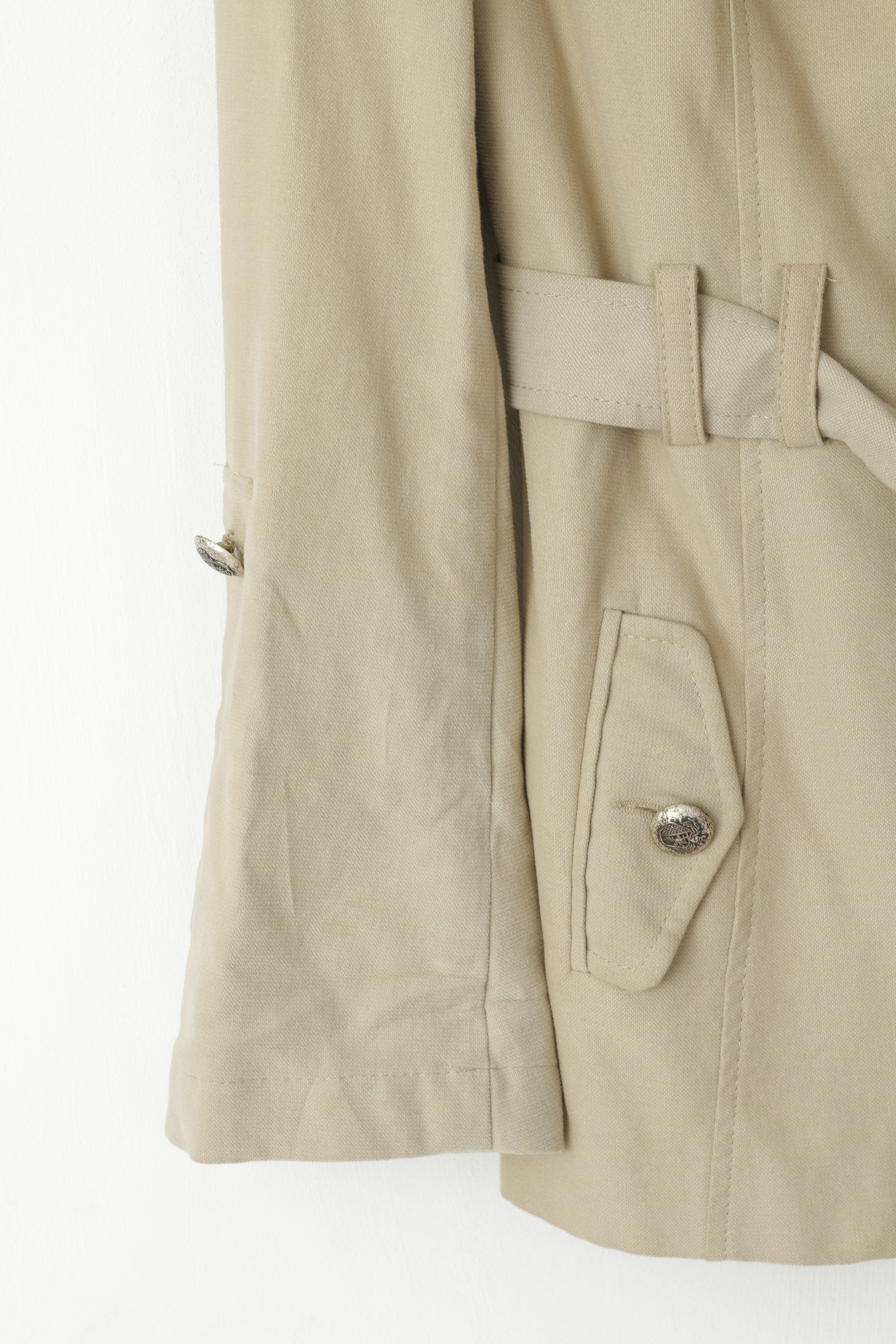 River Island Women 14 40 Jacket Beige Cotton Belted Classic Pea Coat