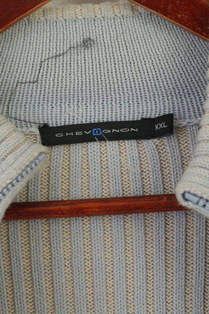 Chevignon Men XXL Sweater Blue Cotton Zip Up Carfdigan Stretch Classic Jumper