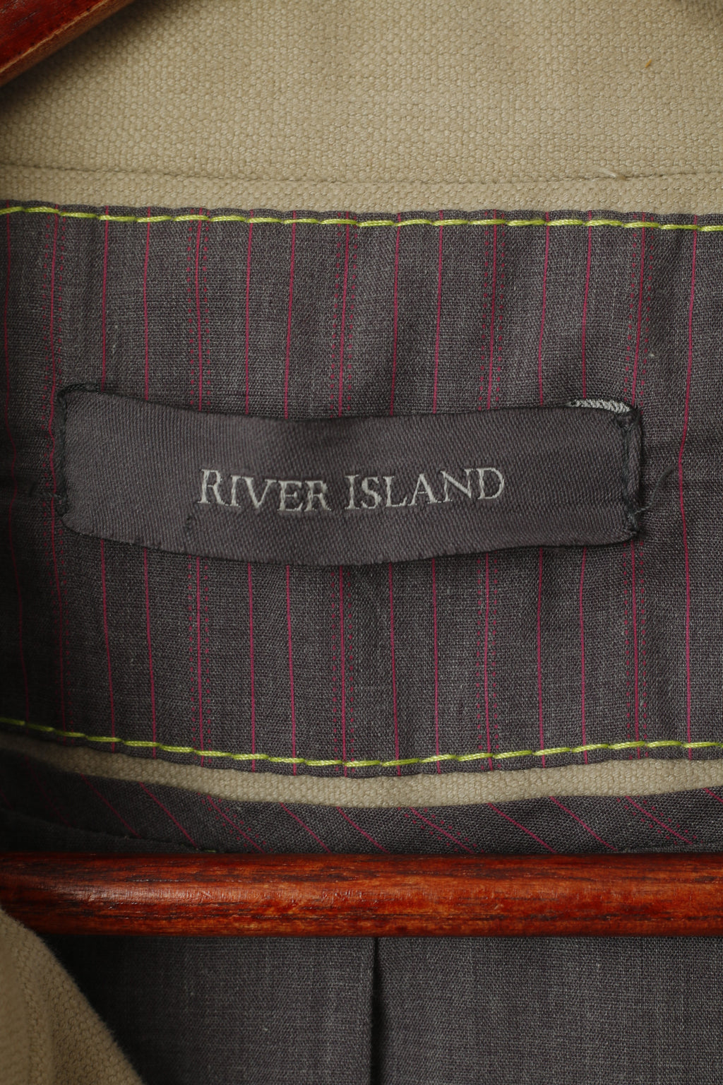 River Island Women 14 40 Jacket Beige Cotton Belted Classic Pea Coat