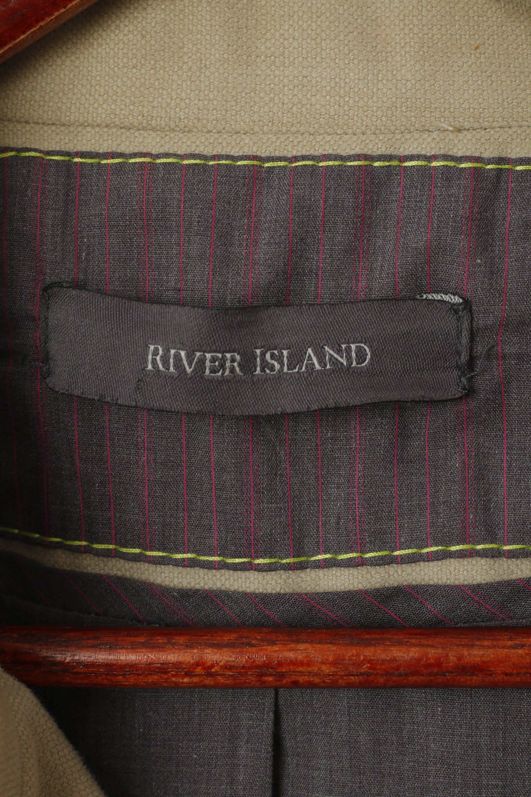 River Island Women 14 40 Jacket Beige Cotton Belted Classic Pea Coat