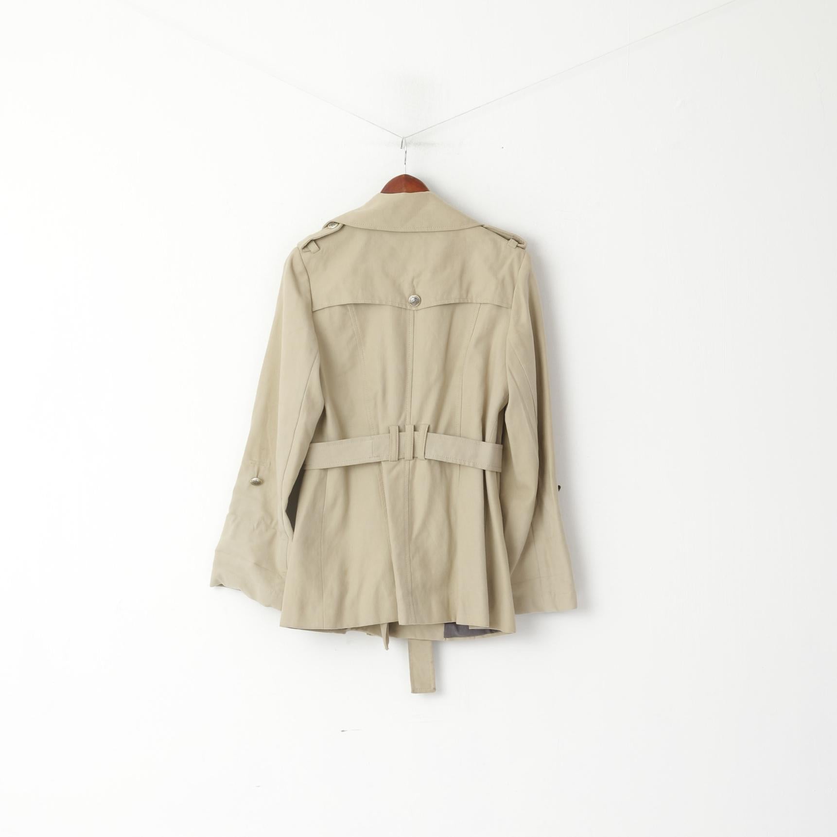 River Island Women 14 40 Jacket Beige Cotton Belted Classic Pea Coat