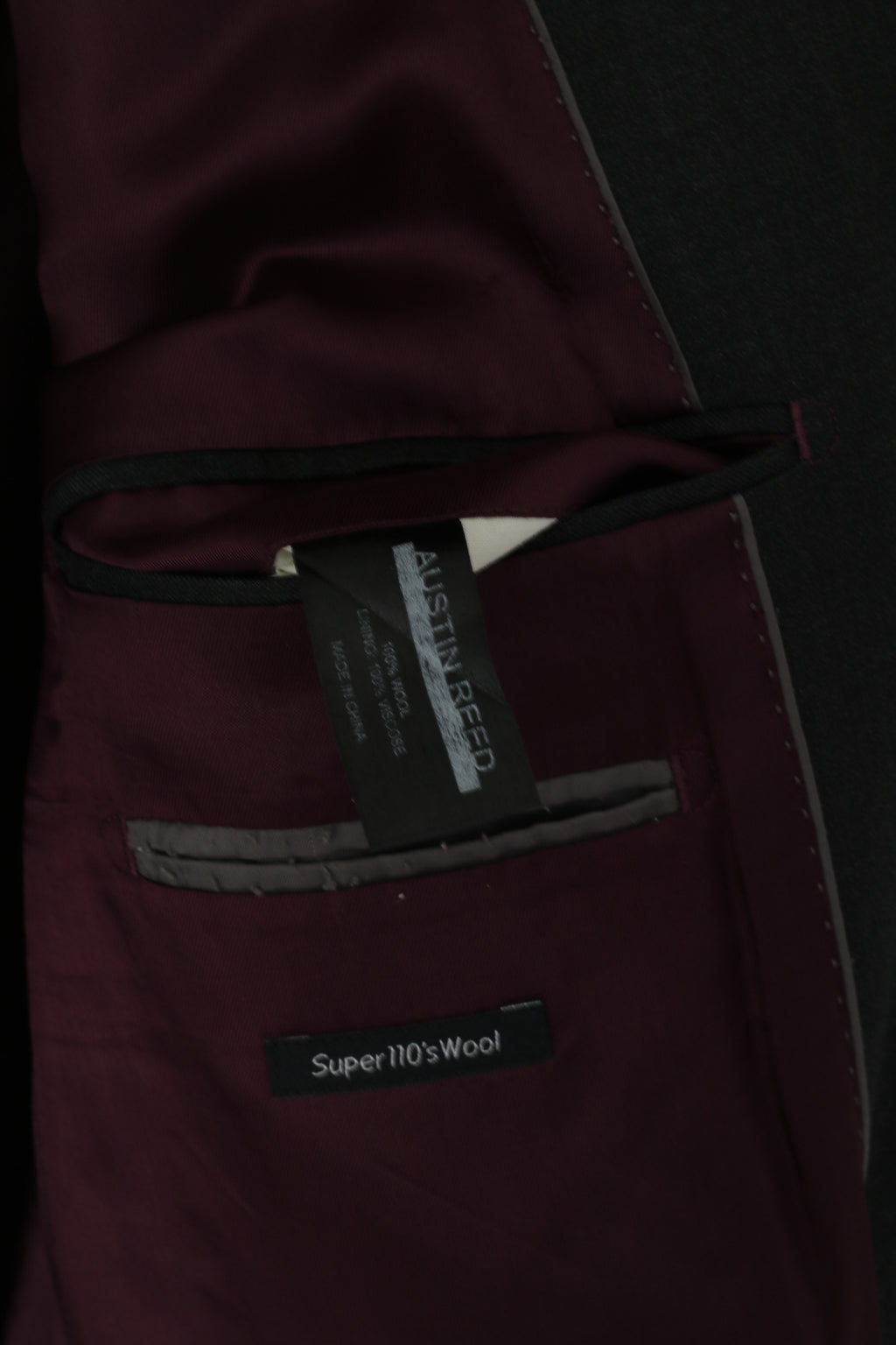 Austin Reed Men 42 Blazer Charcoal 100% Wool Super 110 Single Breasted Jacket