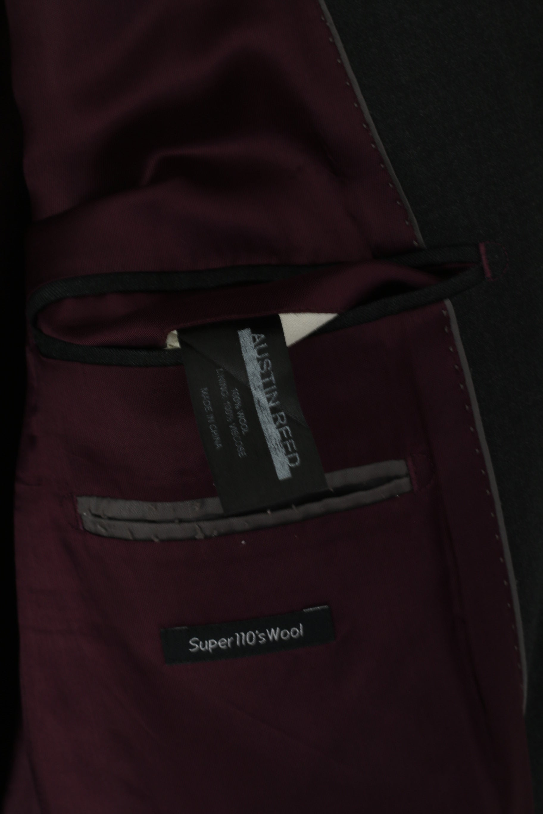 Austin Reed Men 42 Blazer Charcoal 100% Wool Super 110 Single Breasted Jacket