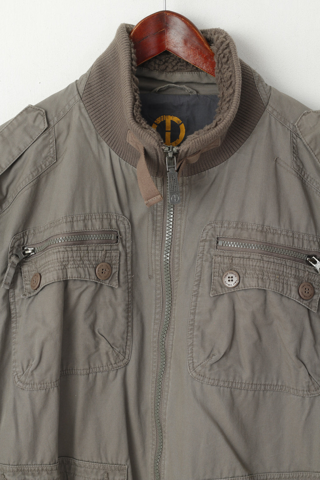 Tom Wolfe Men XXL (XL) Jacket Khaki Army Full Zipper Cotton Harrington Casual Top