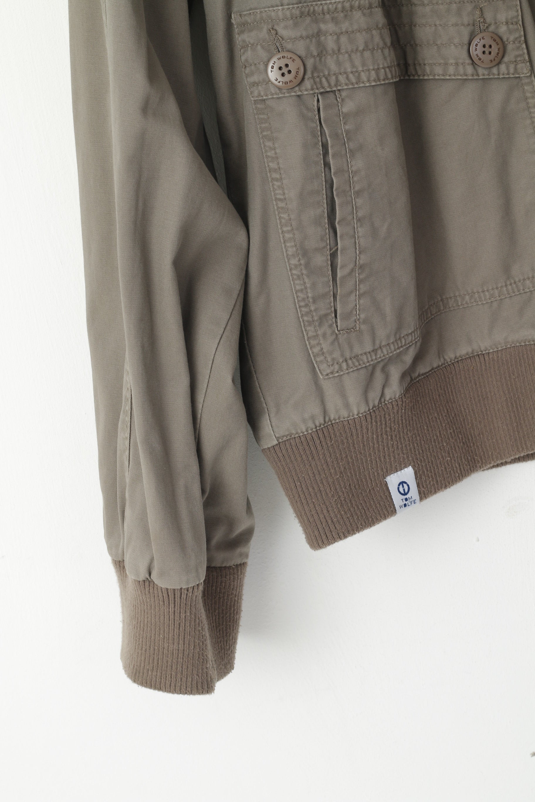 Tom Wolfe Men XXL (XL) Jacket Khaki Army Full Zipper Cotton Harrington Casual Top