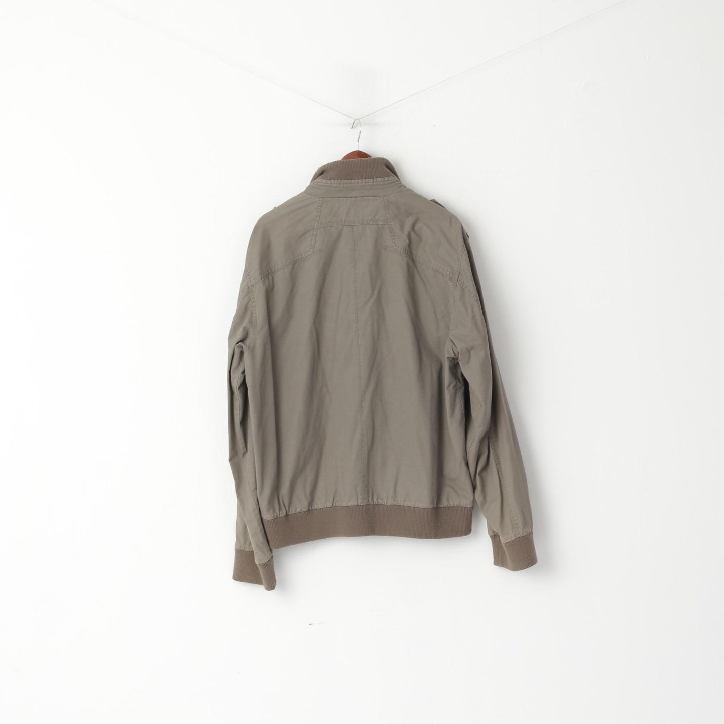 Tom Wolfe Men XXL (XL) Jacket Khaki Army Full Zipper Cotton Harrington Casual Top