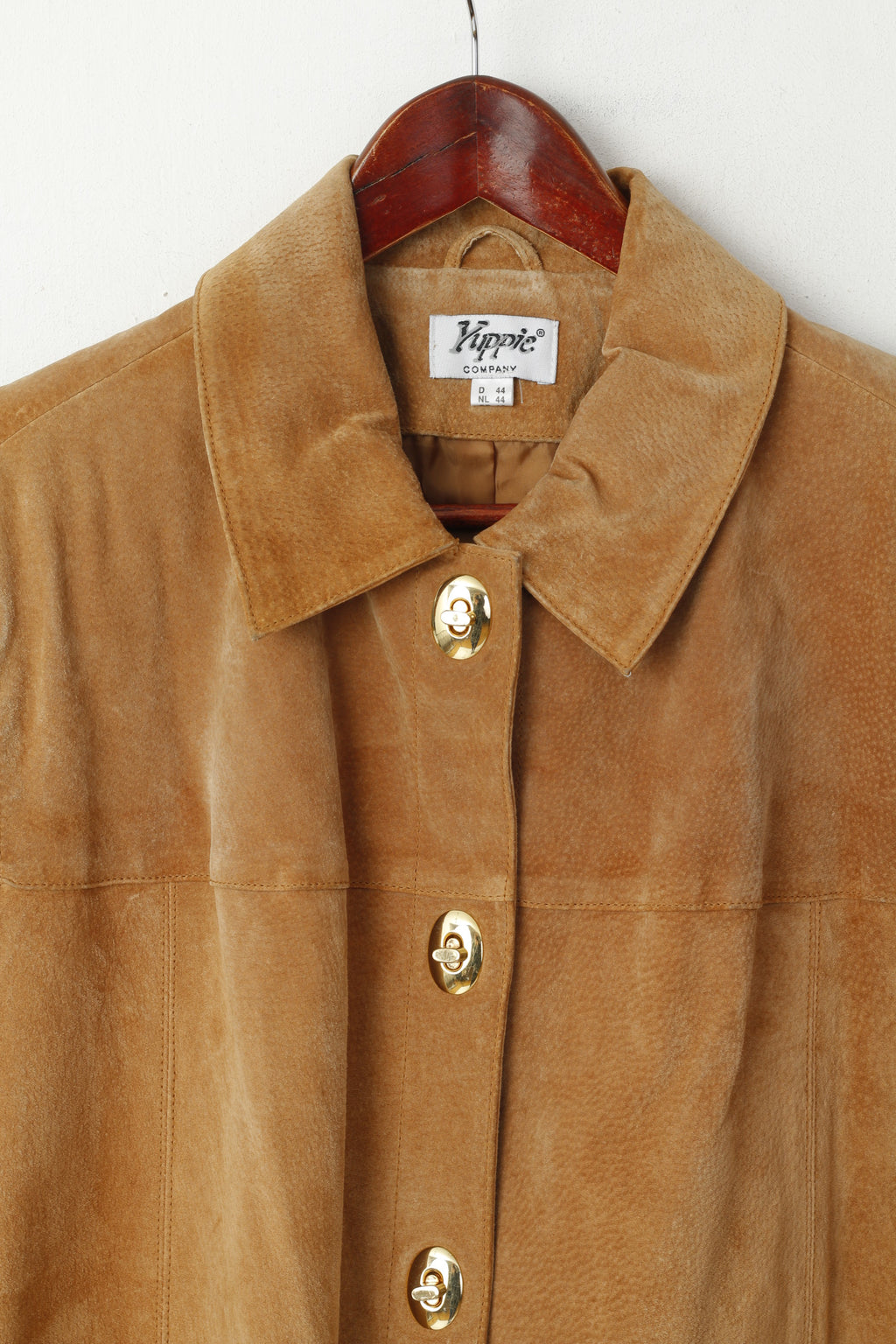 Yuppie Company Women 18 44 Jacket Beige Leather Suede Gold Detailed Retro Top