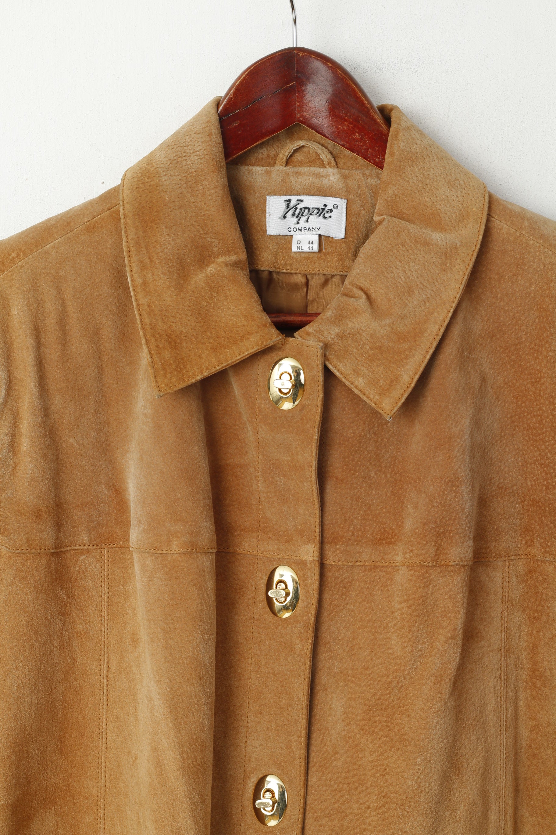 Yuppie Company Women 18 44 Jacket Beige Leather Suede Gold Detailed Retro Top