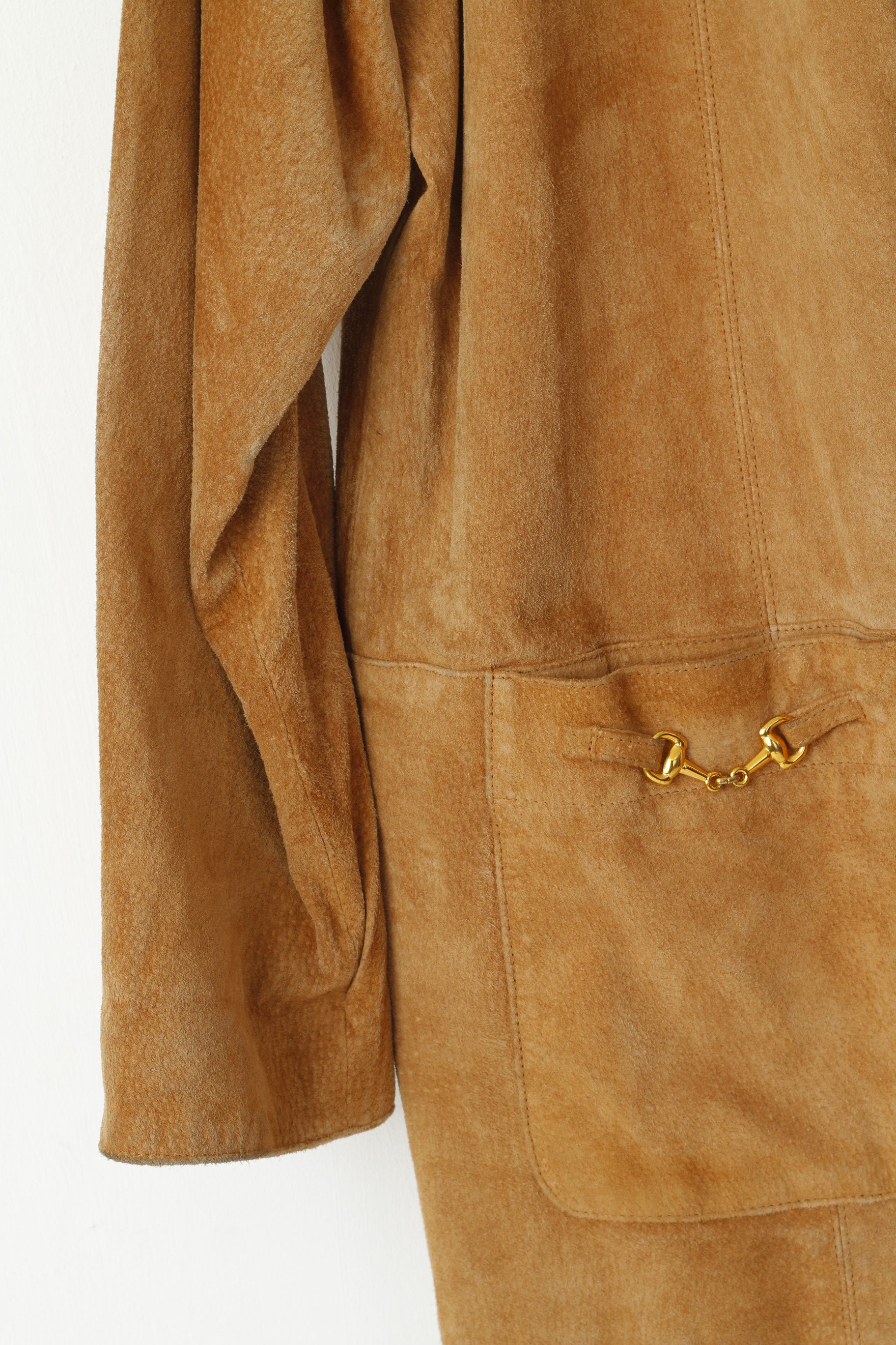 Yuppie Company Women 18 44 Jacket Beige Leather Suede Gold Detailed Retro Top