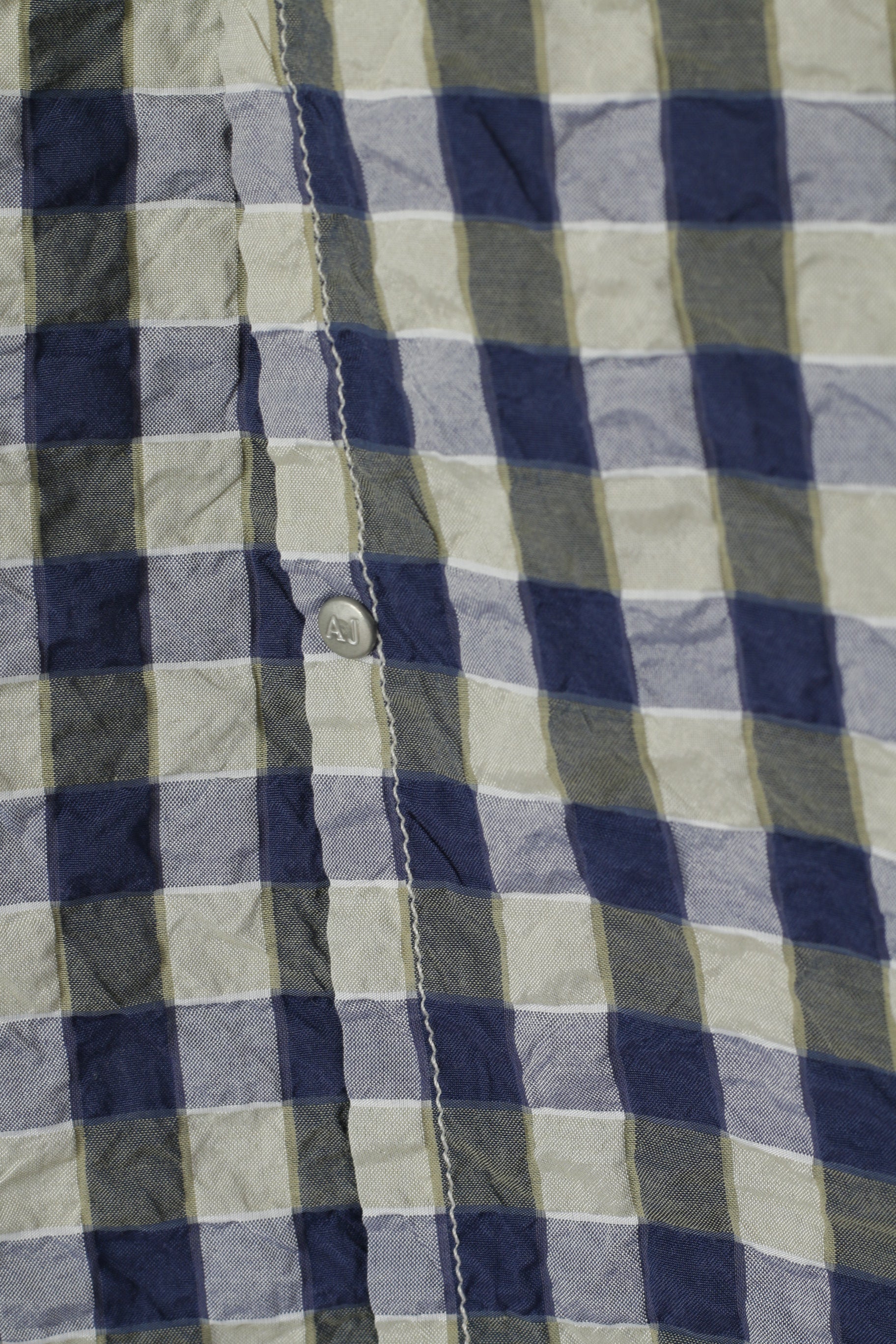 Armani Jeans Men XL (L) Casual Shirt Navy Check Cotton Crinkled Thin Fabric Top