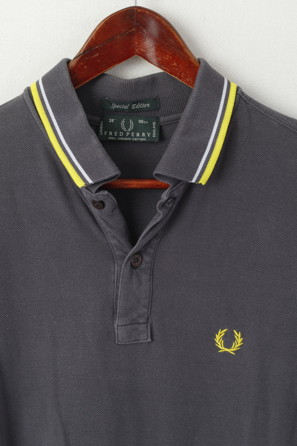 Fred Perry Hommes 38 XS Polo Gris Coton Édition Spéciale Italie Haut Classique