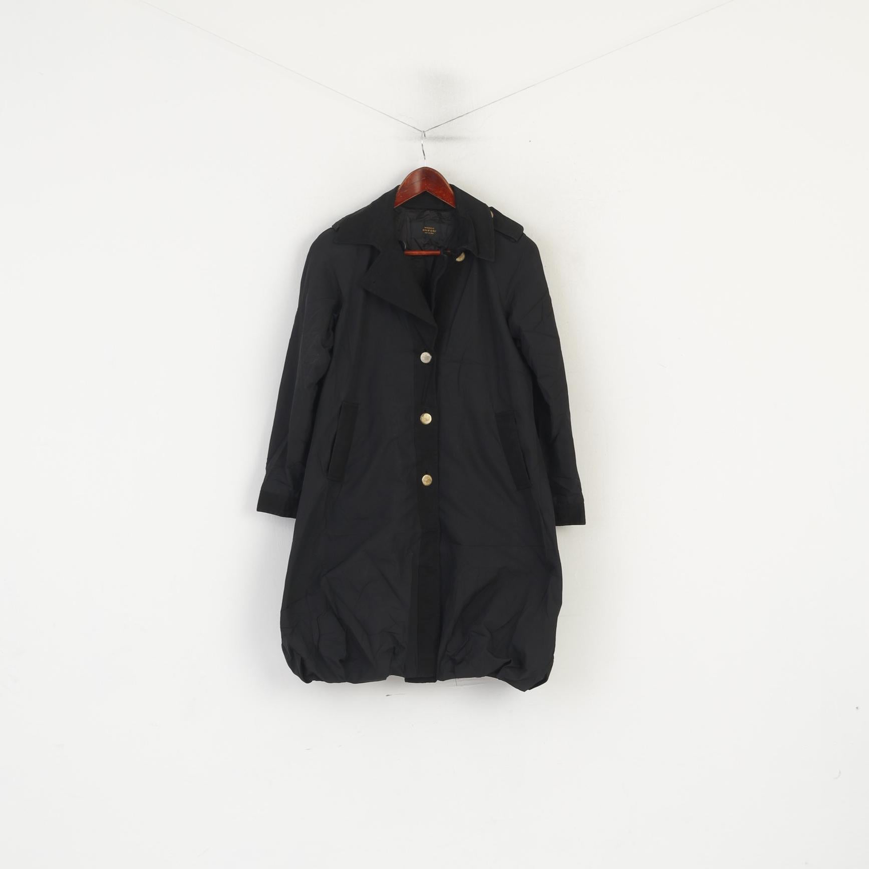 Mauro Grifoni Femmes 40 XS Manteau Noir Brillant Italie Design Léger Haut Décontracté