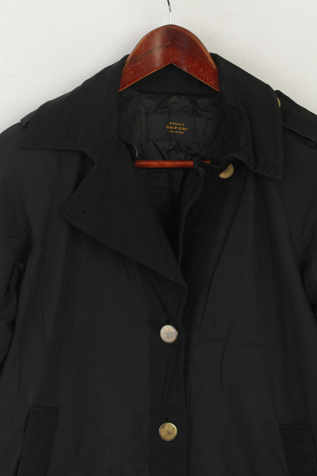 Mauro Grifoni Femmes 40 XS Manteau Noir Brillant Italie Design Léger Haut Décontracté