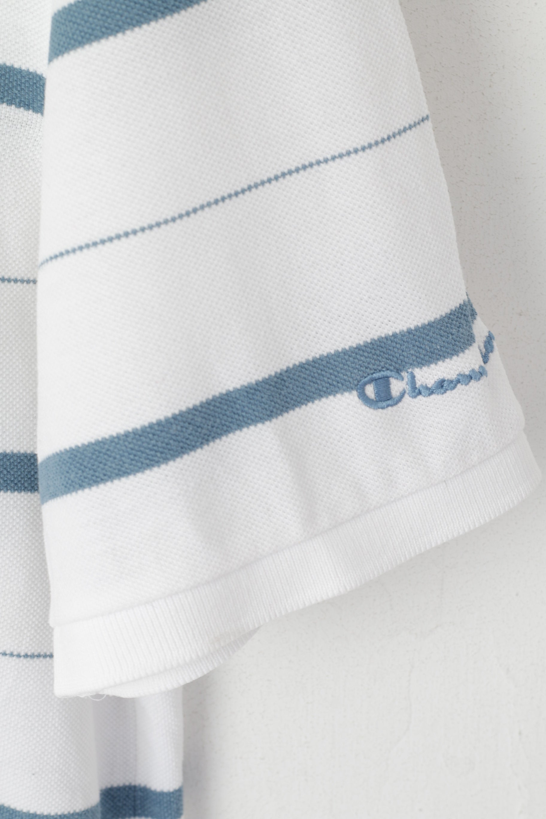 Champion Men M Polo Shirt White Cotton Striped Short Sleeve Sport Top