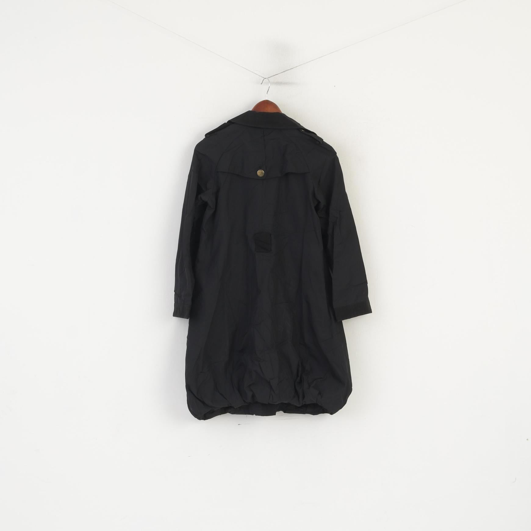 Mauro Grifoni Femmes 40 XS Manteau Noir Brillant Italie Design Léger Haut Décontracté