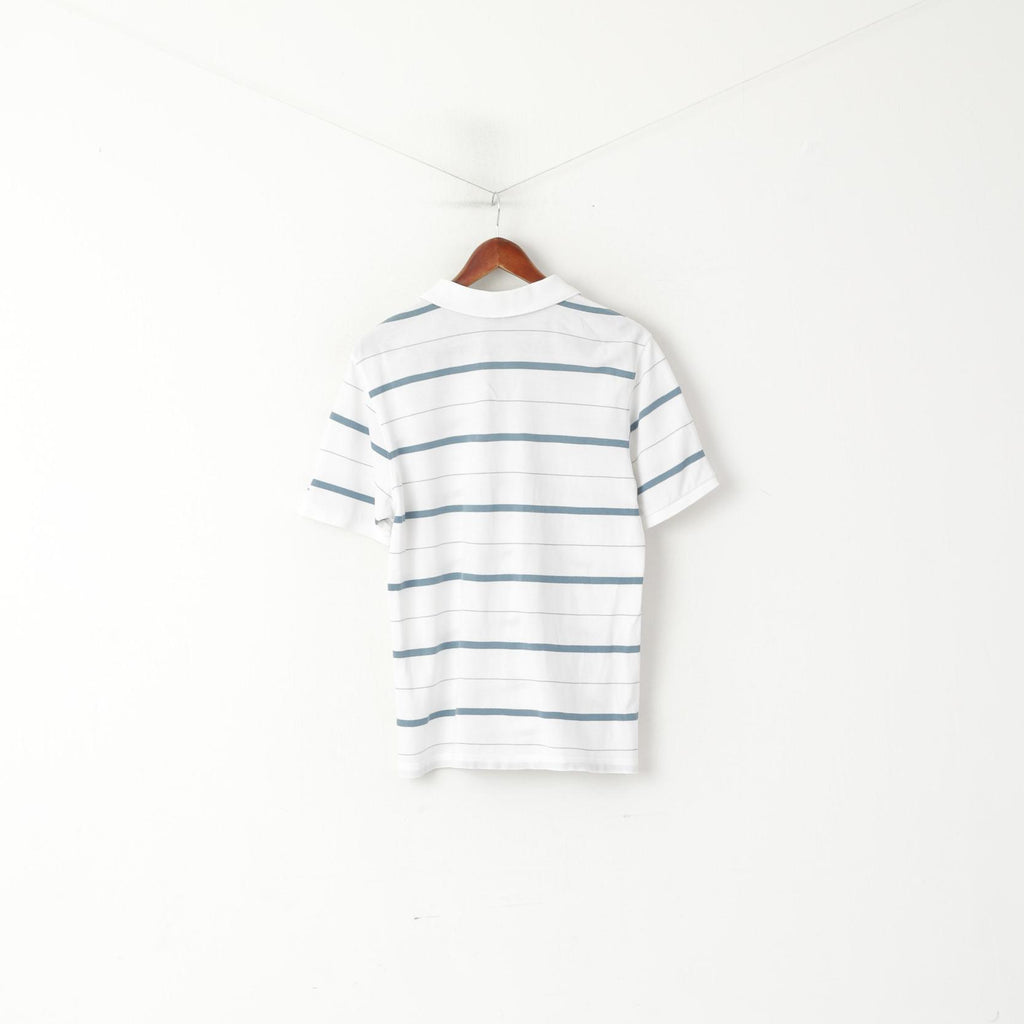 Champion Men M Polo Shirt White Cotton Striped Short Sleeve Sport Top