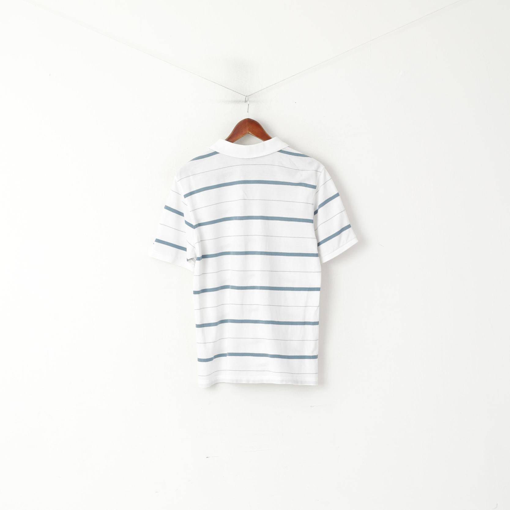 Champion Men M Polo Shirt White Cotton Striped Short Sleeve Sport Top