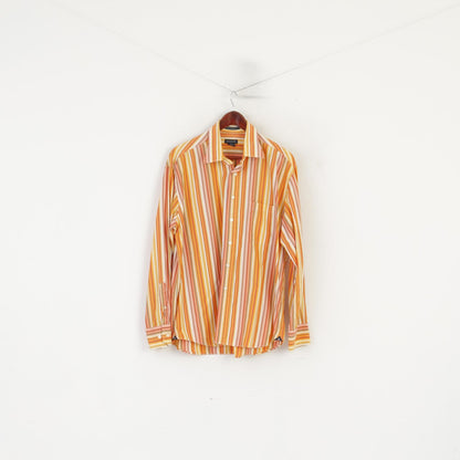 Gant Men XL Casual Shirt Orange Striped Cotton Two Ply Poplin Slim Fit Long Sleeve Top