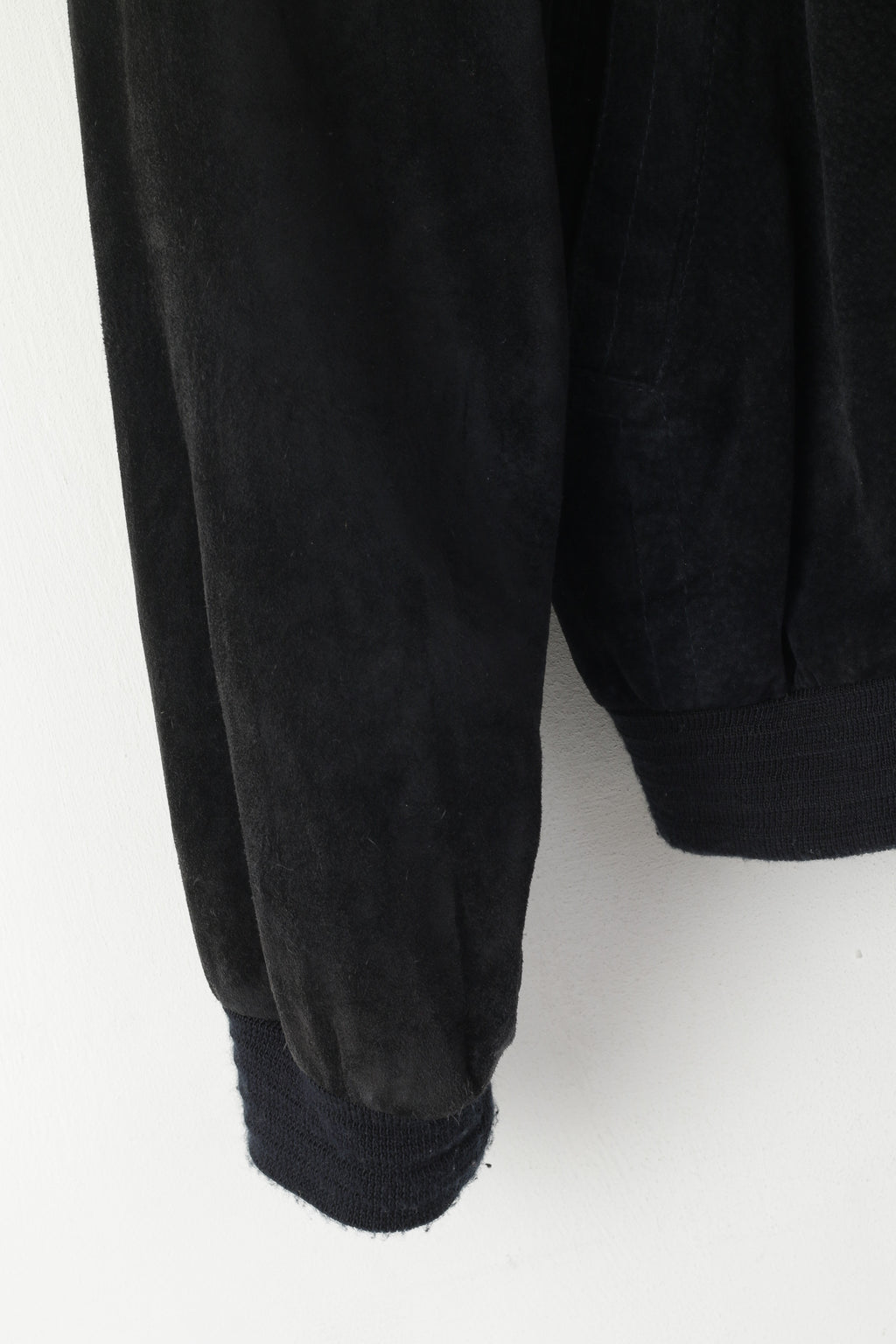 Echt Leder Men 54 L Bomber Jacket Black Vintage Leather Velour Biker Full Zipper Top