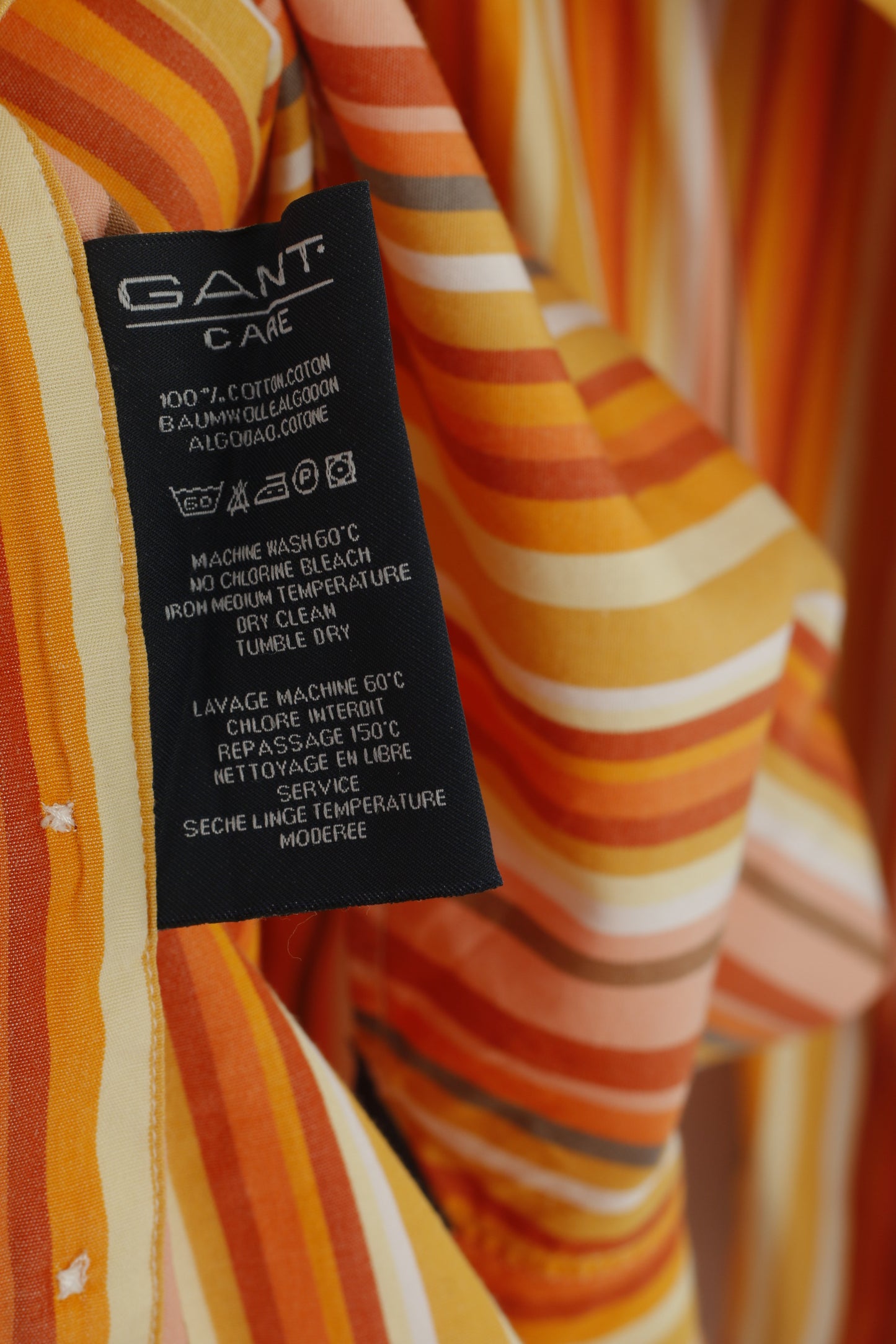 Gant Men XL Casual Shirt Orange Striped Cotton Two Ply Poplin Slim Fit Long Sleeve Top