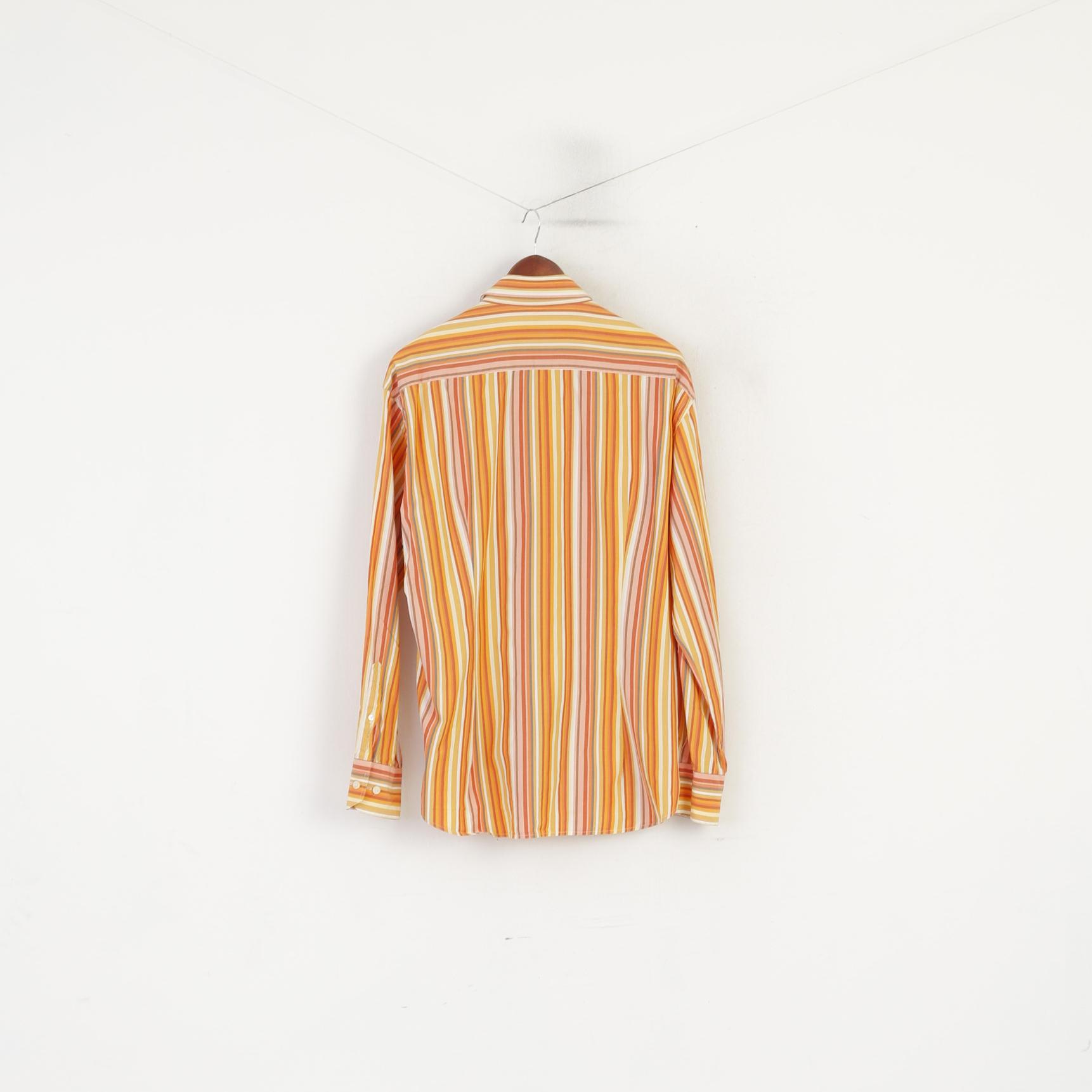 Gant Men XL Casual Shirt Orange Striped Cotton Two Ply Poplin Slim Fit Long Sleeve Top
