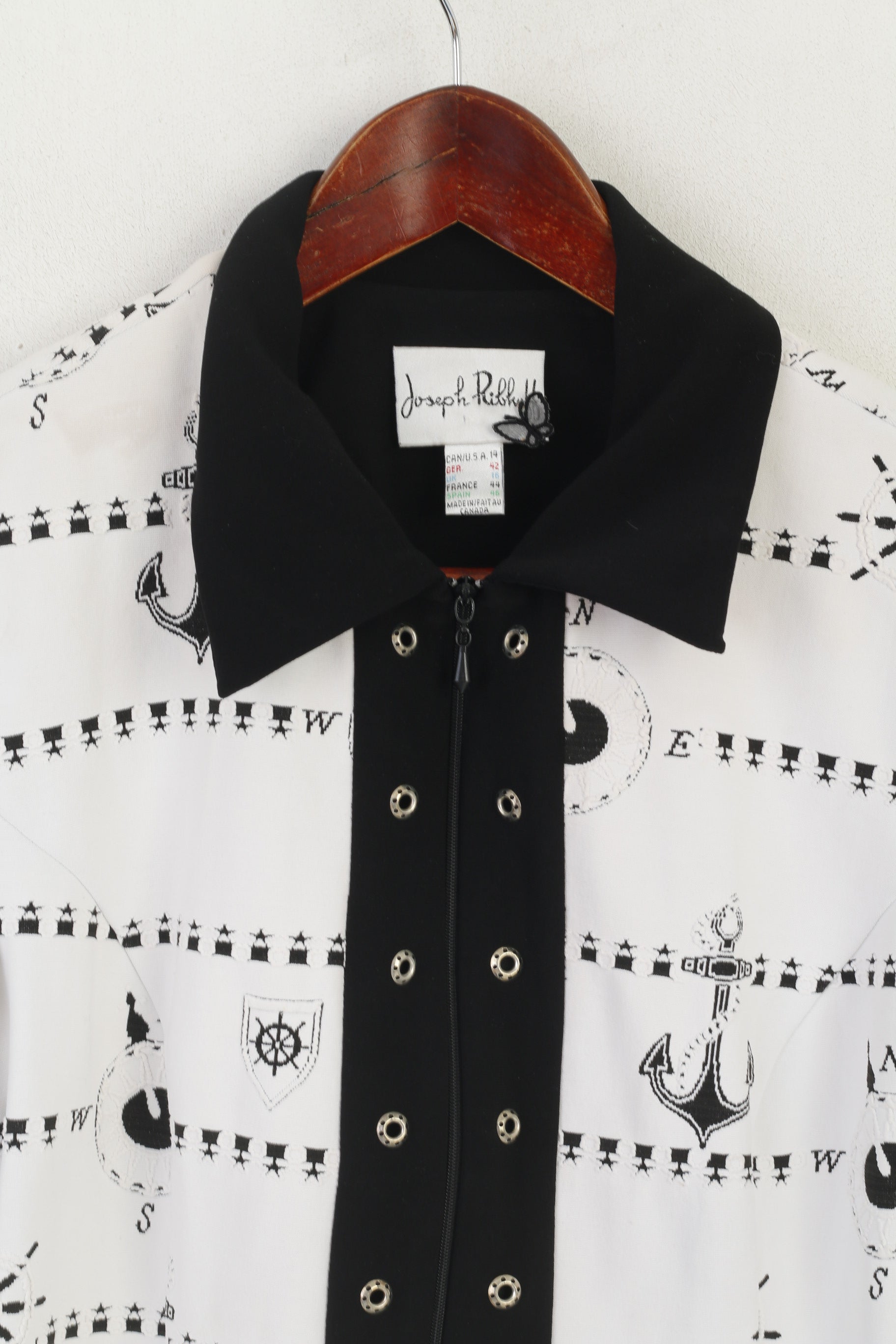 Joseph Ribkoff Women 16 44 Blazer White Nylon Marine Full Zip Cropped Jacket