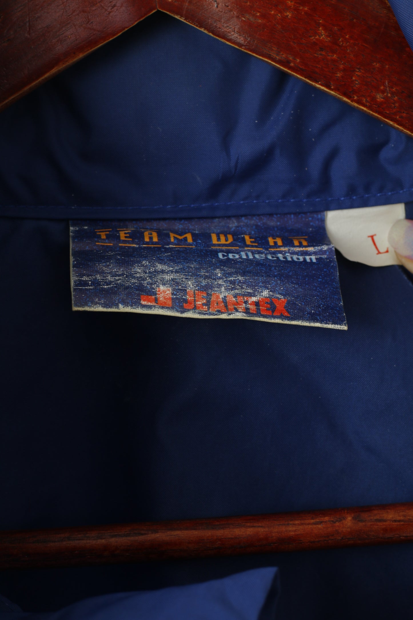 Jeantex Team Wear Giacca da uomo L in nylon blu impermeabile Roskilde con cappuccio nascosto
