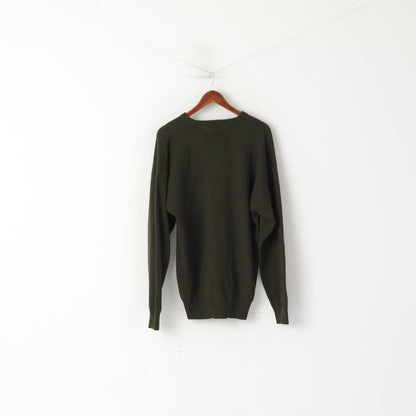 Gant Men L Jumper Green 100% Wool V Neck Classic USA Soft Sweater