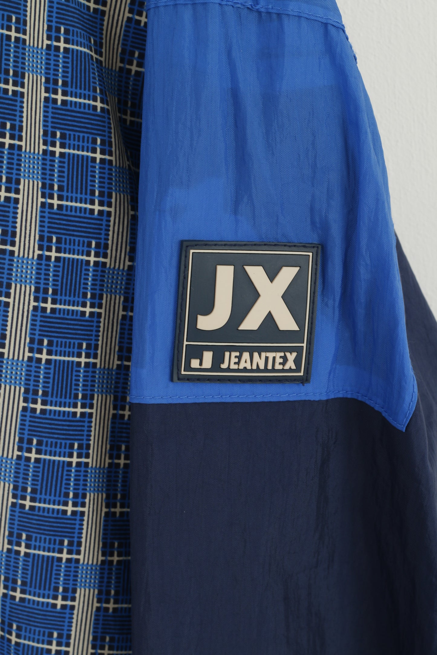 Giacca Jeantex da uomo XL 46/48 blu con cappuccio in nylon impermeabile con cerniera festival