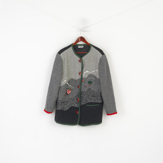 Meico Landhaus Women 44 18 XL Sweater Gray Tyrol Trachten Shoulder Pads Vintage Top