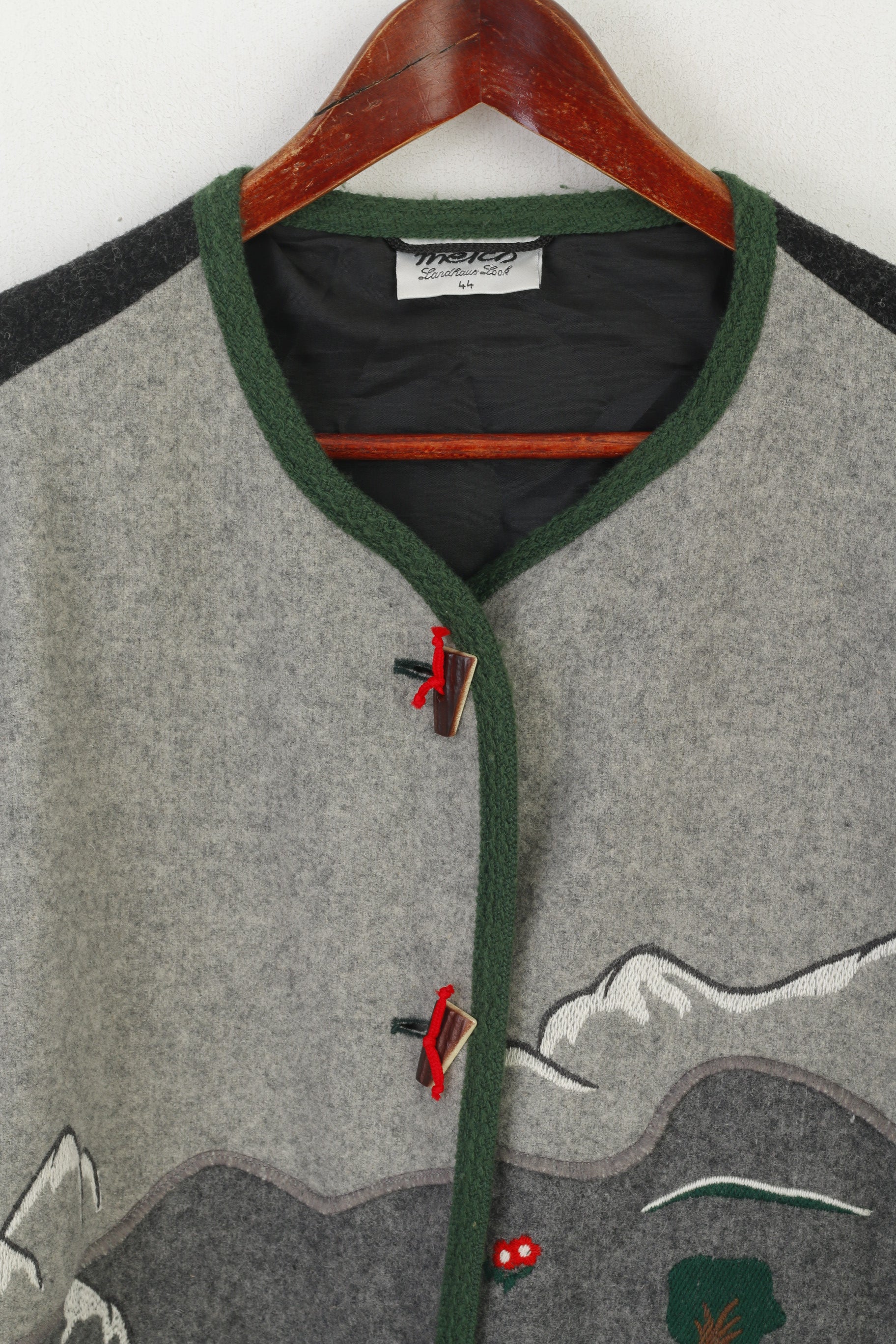 Meico Landhaus Women 44 18 XL Sweater Gray Tyrol Trachten Shoulder Pads Vintage Top