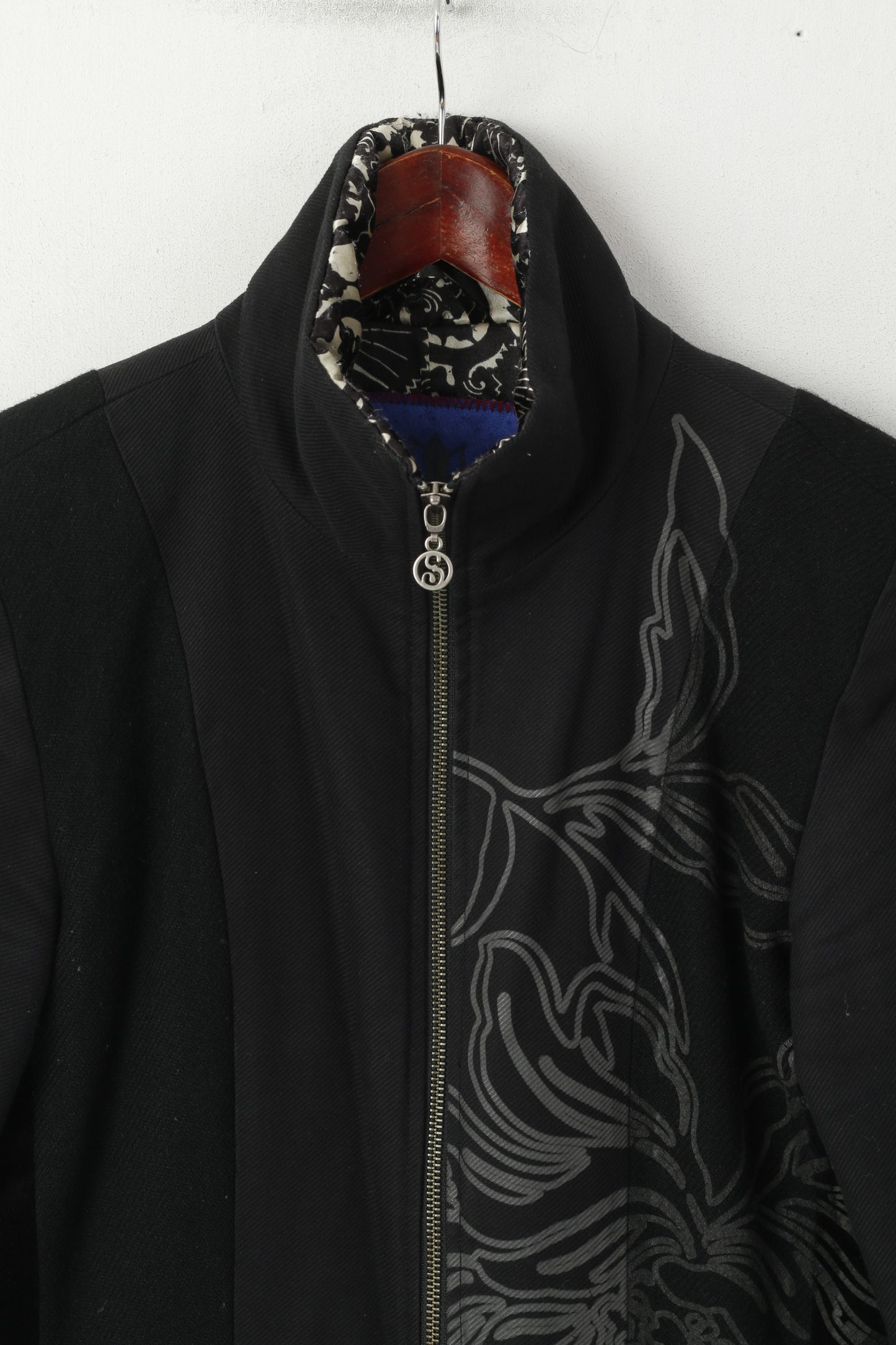 St. Martins Scandanavian Design Women M Coat Black Cotton Classic Full Zipper Top