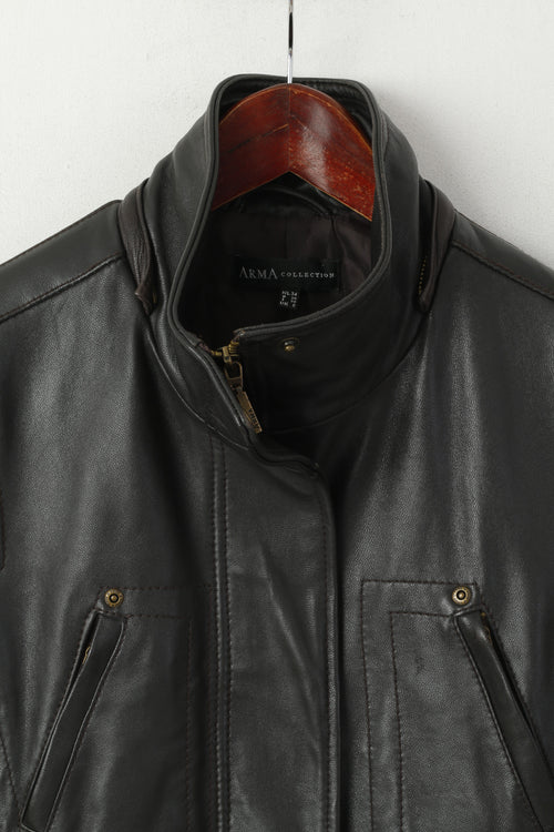 Arma Women 36 8 S Jacket Brown Soft Leather Full Zip Retro Belted Biker Coat