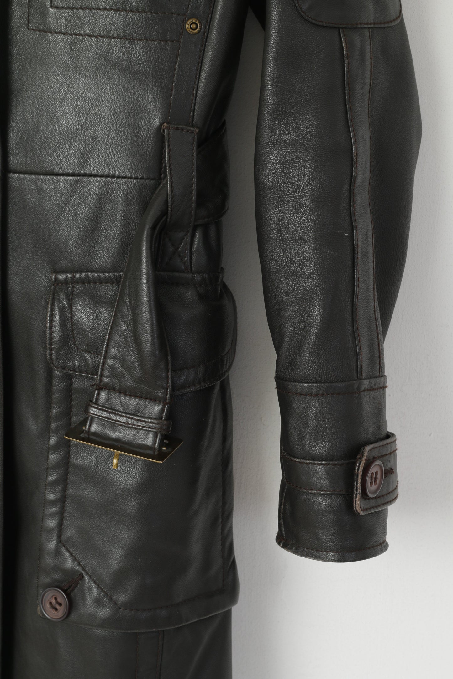 Giacca Arma da donna 36 8 S Cappotto da motociclista con cintura retrò in morbida pelle marrone con zip intera