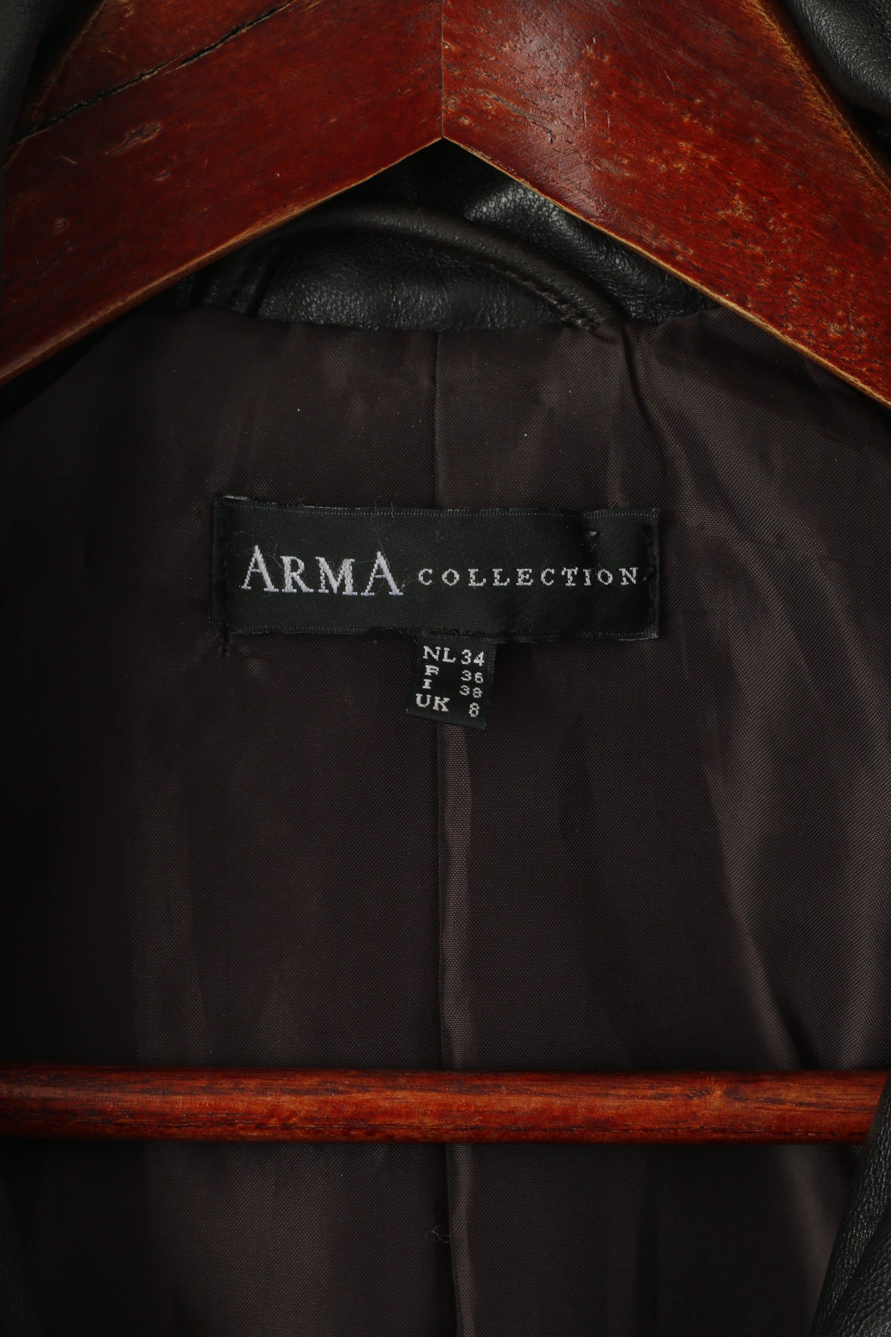 Arma Femme 36 8 S Veste Marron Cuir Souple Fermeture Éclair Complète Rétro Ceinture Biker Manteau