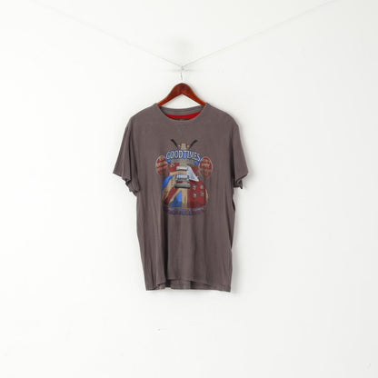 Ben Sherman Men XL T- Shirt Grey Cotton Graphic Rock'n Roll City Top