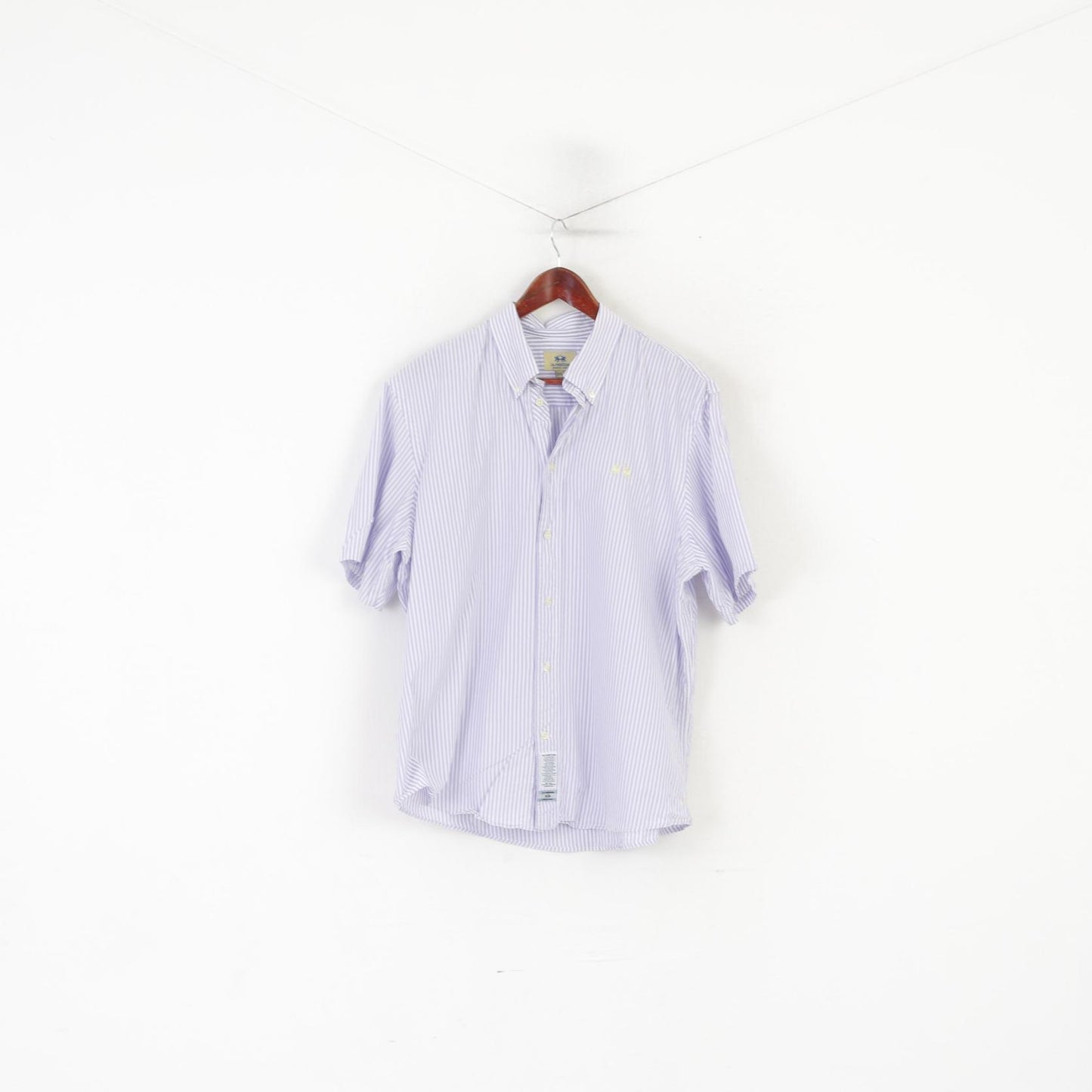 La Martina Men XXL Casual Shirt Purple White Striped Cotton Short Sleeve Top