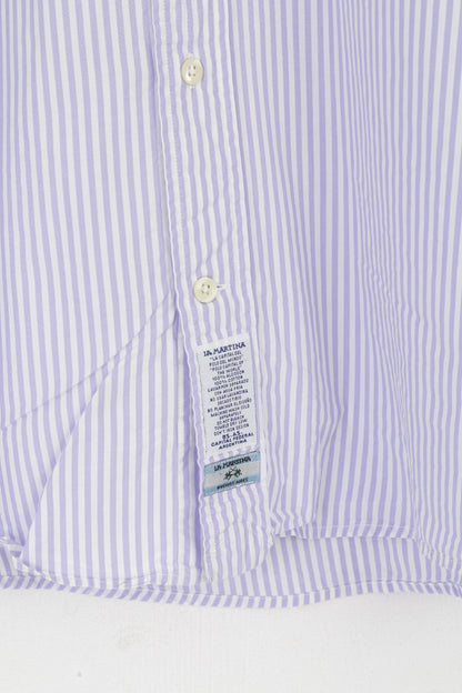 Camicia casual XXL da uomo La Martina Top a maniche corte in cotone a righe bianche viola